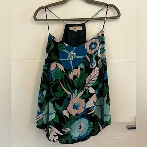 Tropical Print Floral Camisole Blouse Racerback Women's Medium